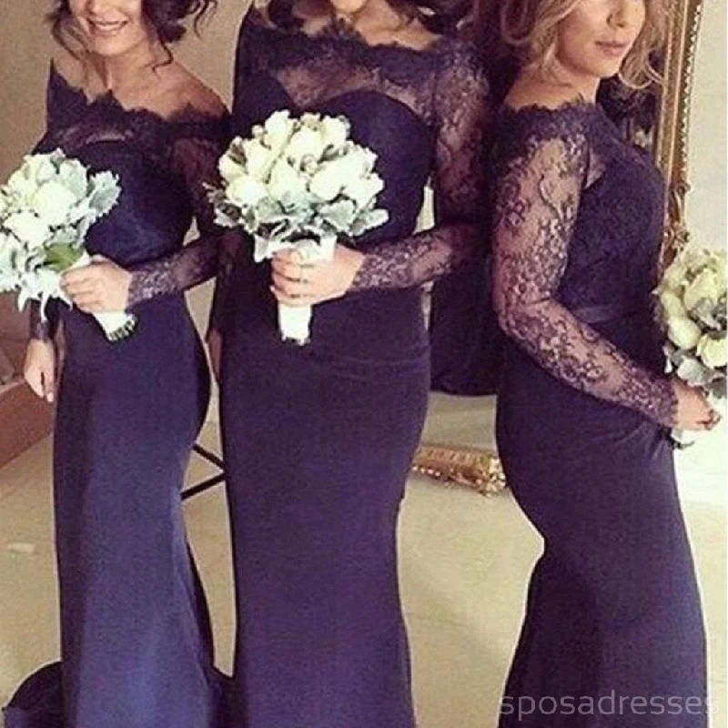 Sexy Long Sleeves Mermaid Lace Wedding Party Dress for Bridesmaids ,WG22