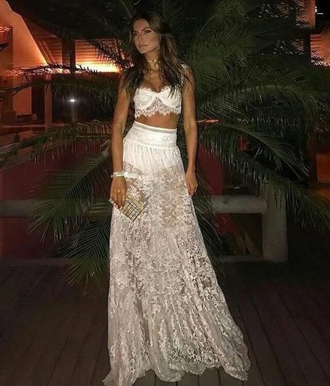 Sexy Two Piece Wedding Dresses Bridal Gown Prom Dress