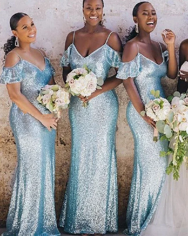 Spaghetti Straps Sequins Bridesmaid Dresses for Wedding