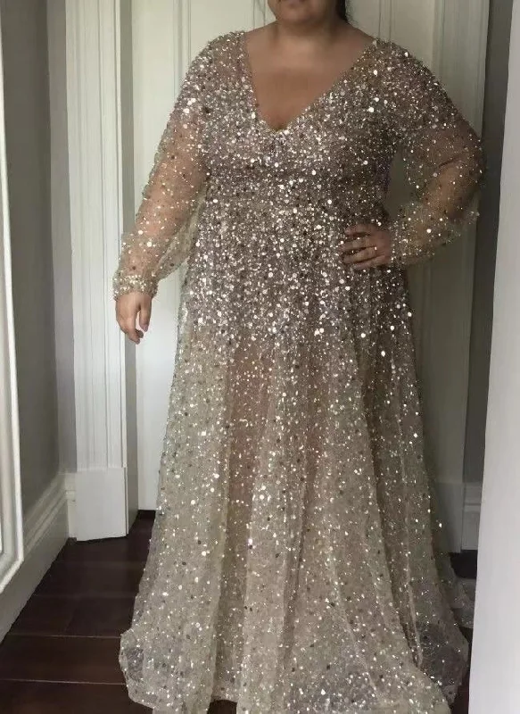 Sparkly V Neck Plus Size Prom Dresses Wedding Dresses