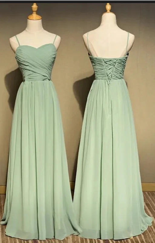 Straps Sage Bridesmaid Dresses For Wedding Party Chiffon Long Length