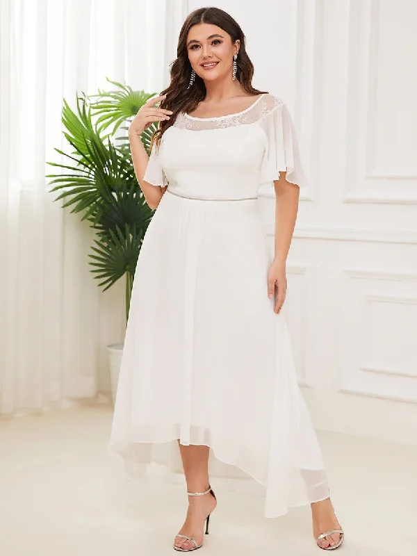 Connie tea length lace and chiffon wedding dress in ivory