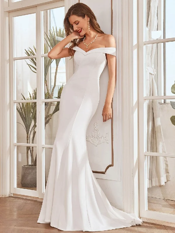 Tess off shoulder mermaid wedding or ball dress in ivory