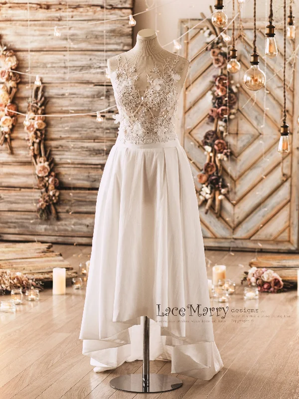 NORAH / Two Piece Wedding Dress Set from Lightly Beaded Transparent Crop Top