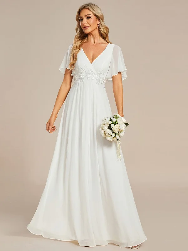 Tyler short sleeve chiffon wedding dress in ivory