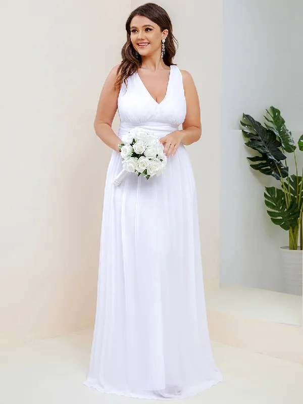 Veda V neck and back classic chiffon wedding dress in white