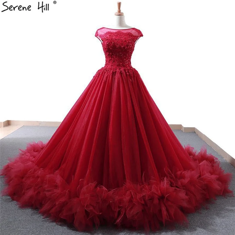 Vintage Red Sleeveless High-end Luxury Wedding Dress Diamond Pearls Bridal Gown