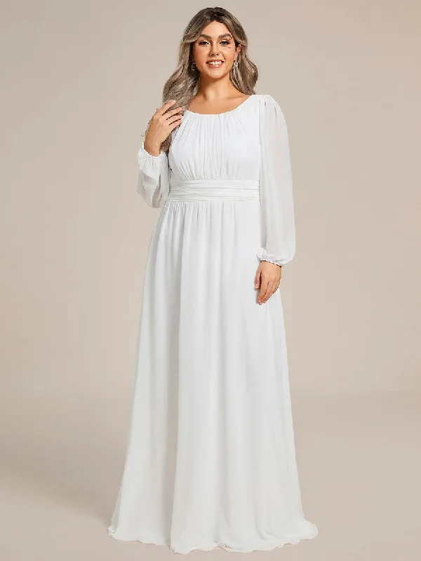 Wanda boat neck full sleeve white wedding dress