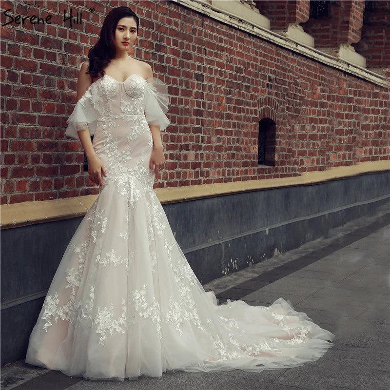 Wedding Dress Summer Lace Flowers Slim Mermaid Bridal Train Wedding Gown