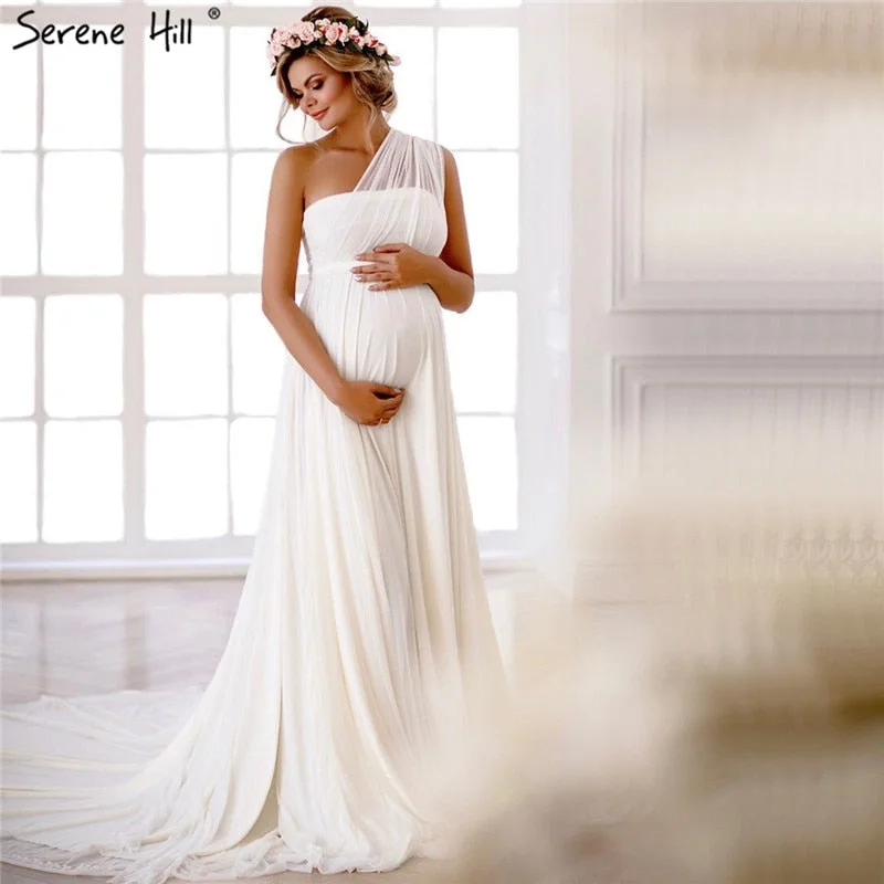 White Off Shoulder Chiffon Sexy Wedding Dresses Pregnant Photography Simple Bridal Gowns 2024 Serene Hill HA2216 Custom Made