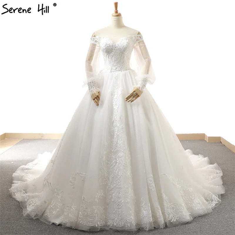 White Princess Style Long Sleeves Wedding Dresses Off Shoulder Sexy High-end Fashion Bridal Gown