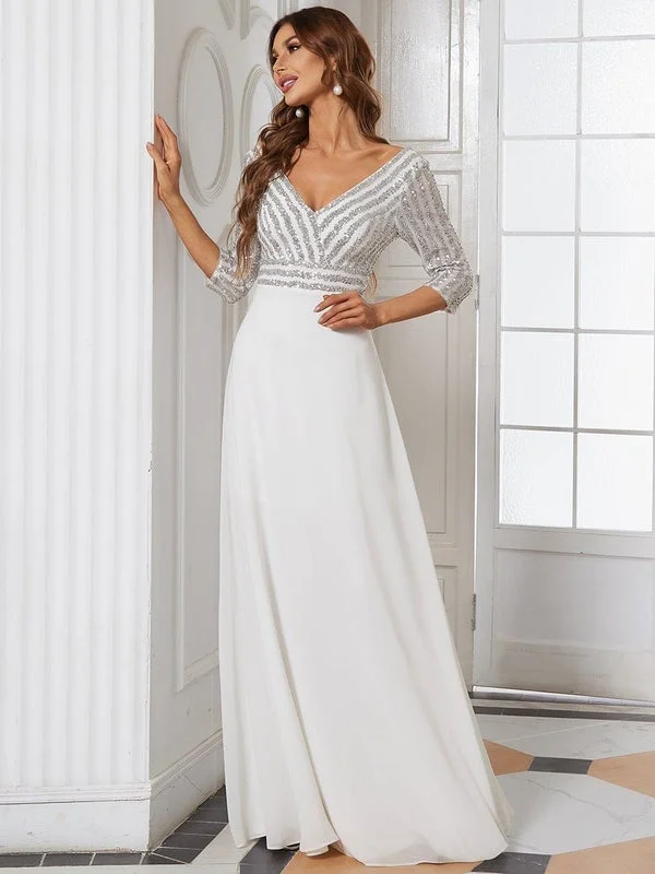 Yara sequin and chiffon wedding dress in ivory