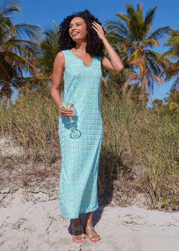 Aqua Metallic Side Slit Maxi Dress