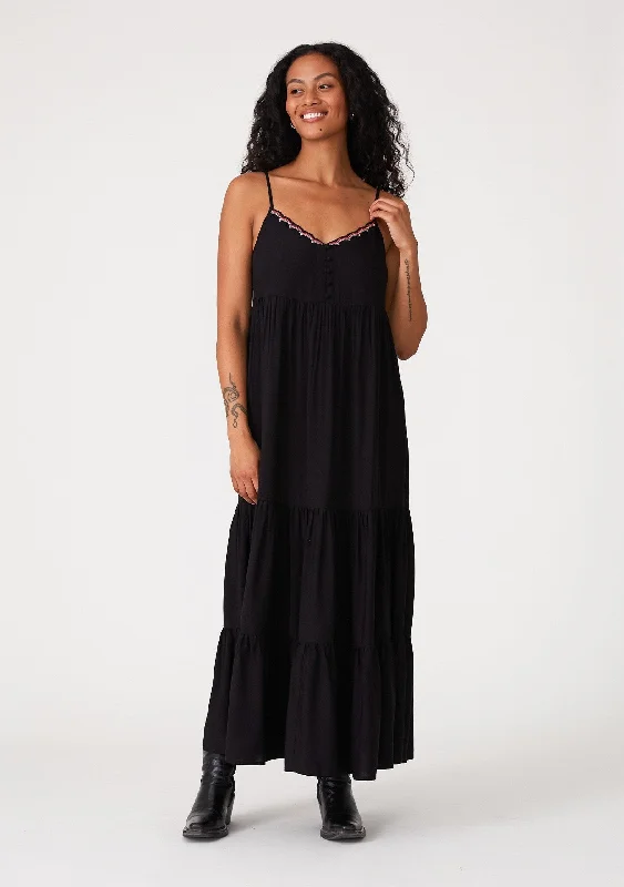 Black Scalloped Embroidered Neckline Maxi Dress