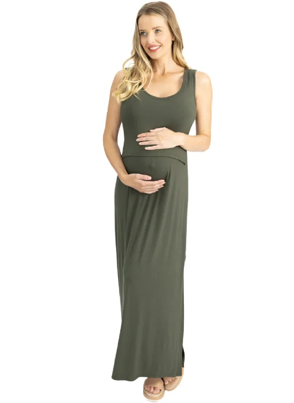 Maternity & Nursing Maxi Dress - Khaki