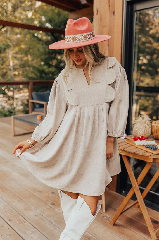 Cappuccino Cutie Corduroy Mini Dress in Oatmeal