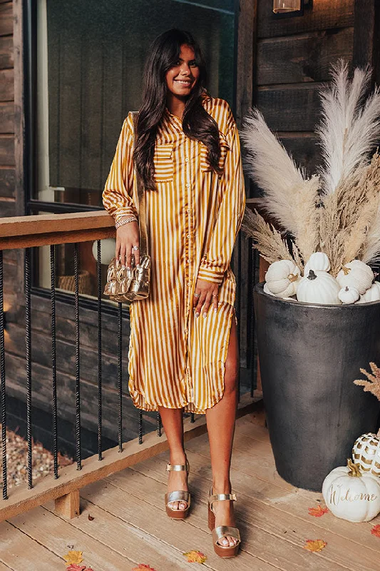 Clean Slate Stripe Midi In Mustard