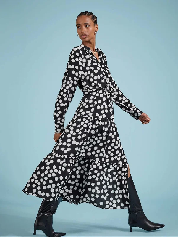 Cornelia LENZING™ ECOVERO™ Maxi Shirt Dress | Black Painted Polka