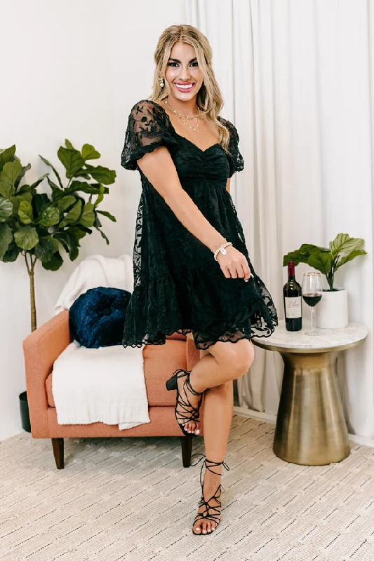 Endearing Romance Embroidered Mini Dress In Black