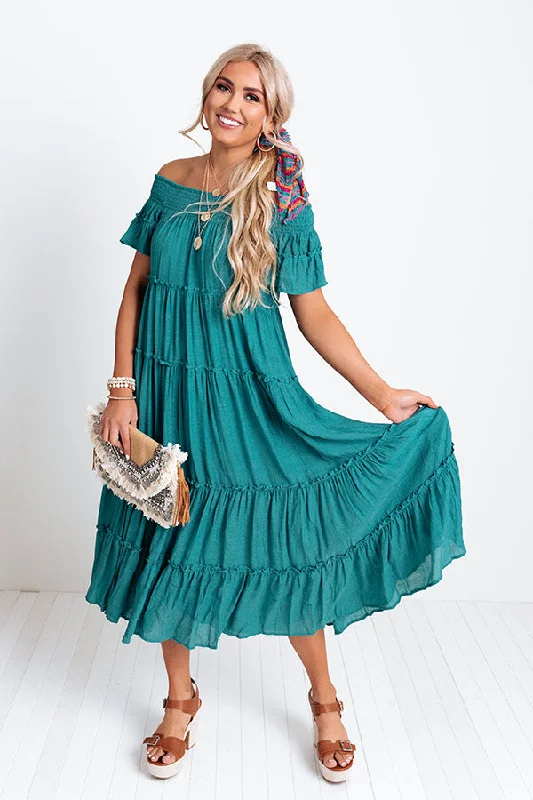 Hollywood Bungalow Midi Dress In Teal