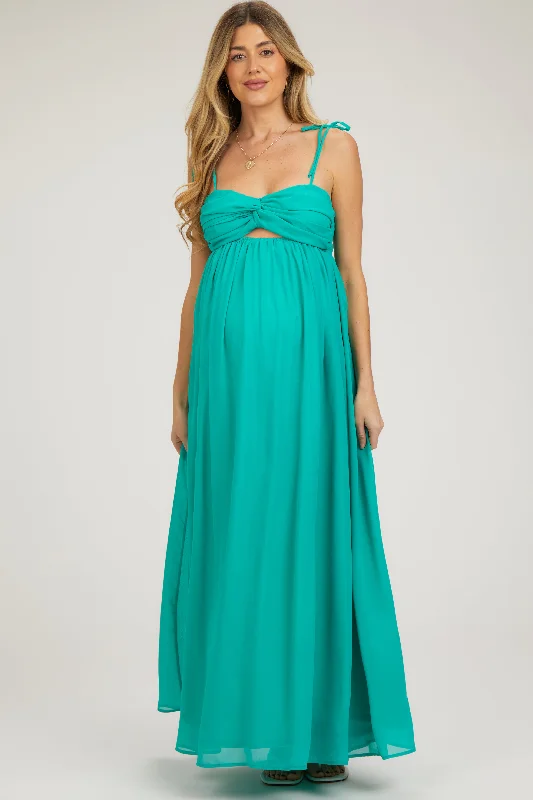 Jade Chiffon Sleeveless Cutout Front Maternity Maxi Dress