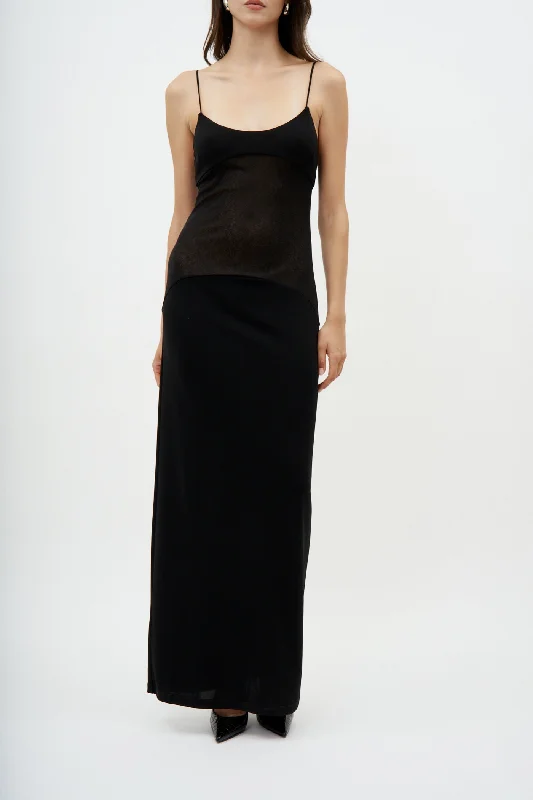 Mesh Stomach Maxi Black Dress