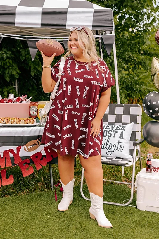 School Spirit Sequin Embroidered Mini Dress in Texas Maroon Curves