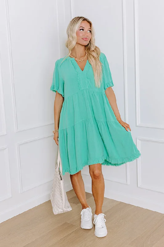 Simple Life Linen-Blend Mini Dress in Sea Glass