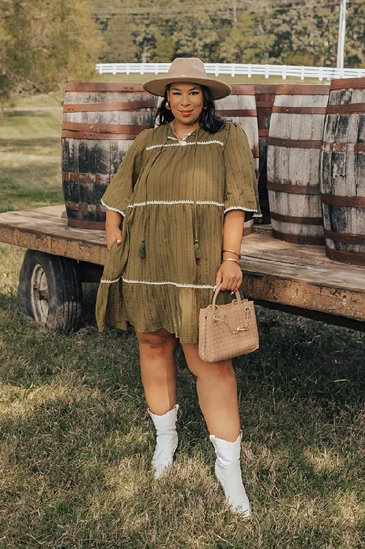 Simply Lovely Tiered Mini Dress in Olive Curves