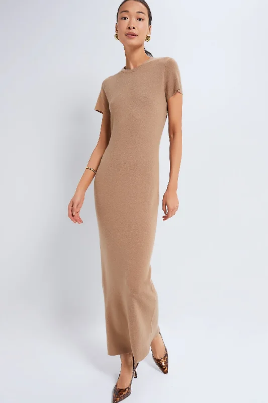 Tan Cashmere T-Shirt Maxi Dress