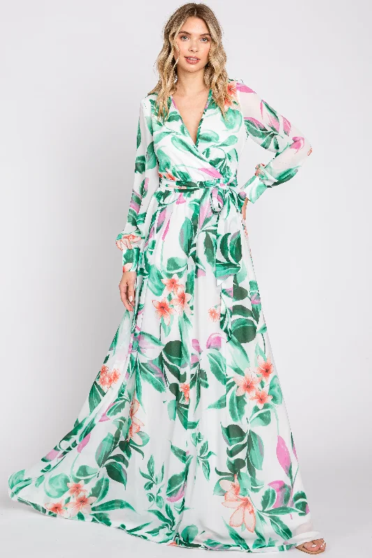 White Floral Chiffon Maxi Dress