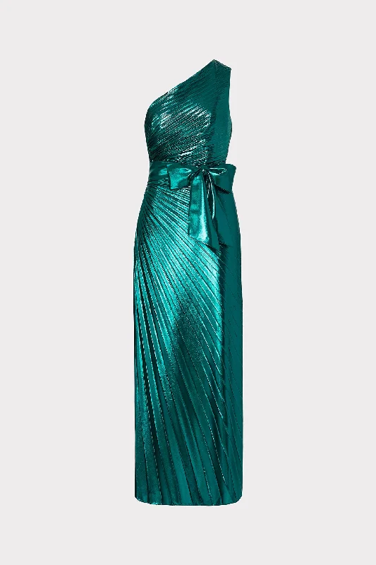 Estelle Pleated Lamé Dress