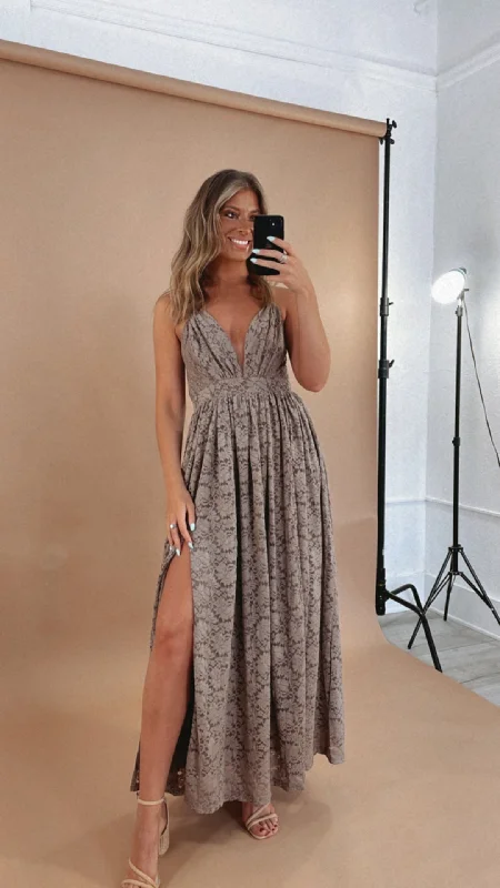 ECB Exclusive: Layla Lace Maxi Dress, Taupe