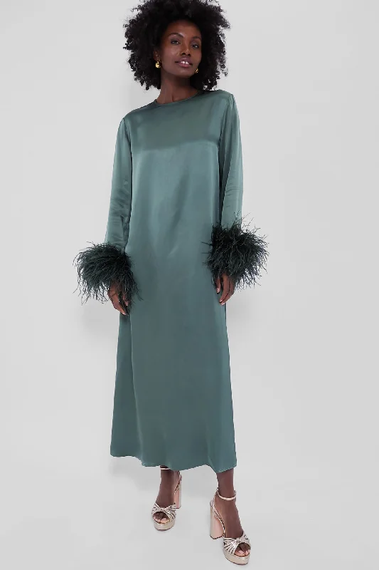 Green Suzi Maxi Dress with Detachable Feathers