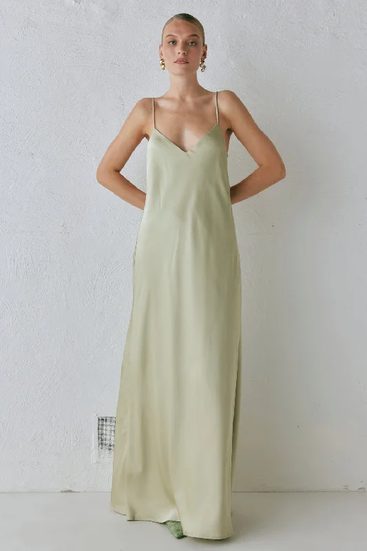 Ida Satin Maxi Dress Sage