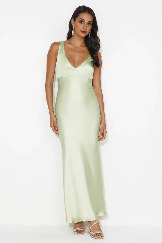 Indigo Fields Satin Maxi Dress Green