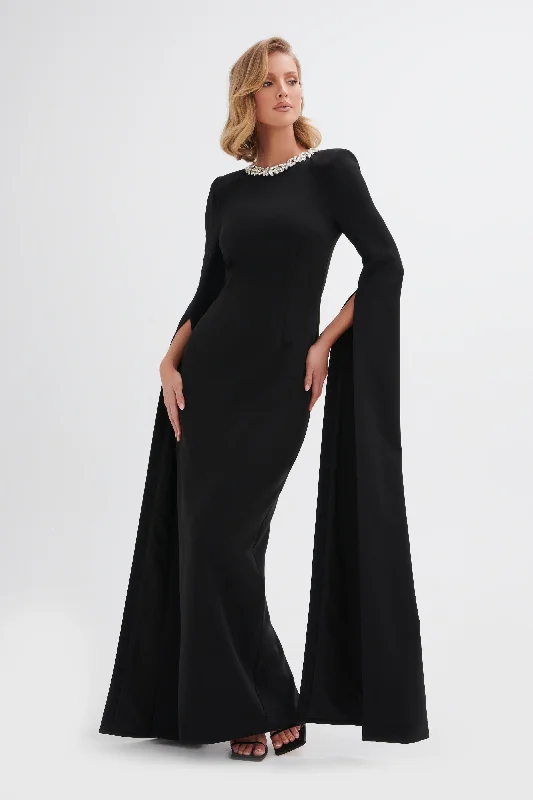 KELLY Cape Sleeve Maxi Dress in Black