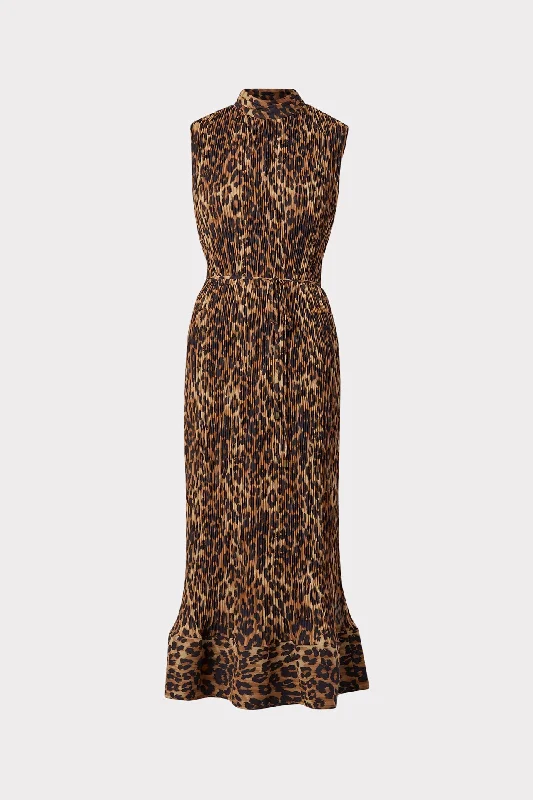 Melina Leopard Print Pleated Dress