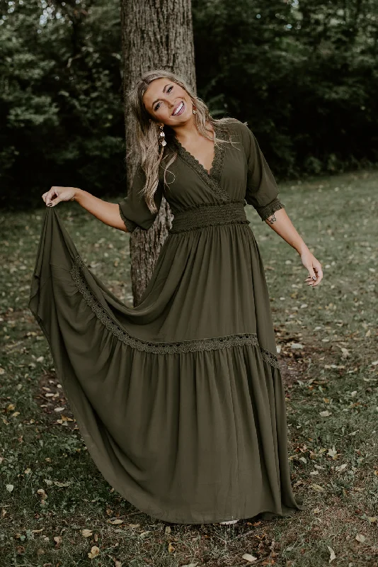 ECB Exclusive: Most Admired Maxi Dress , Olive Green