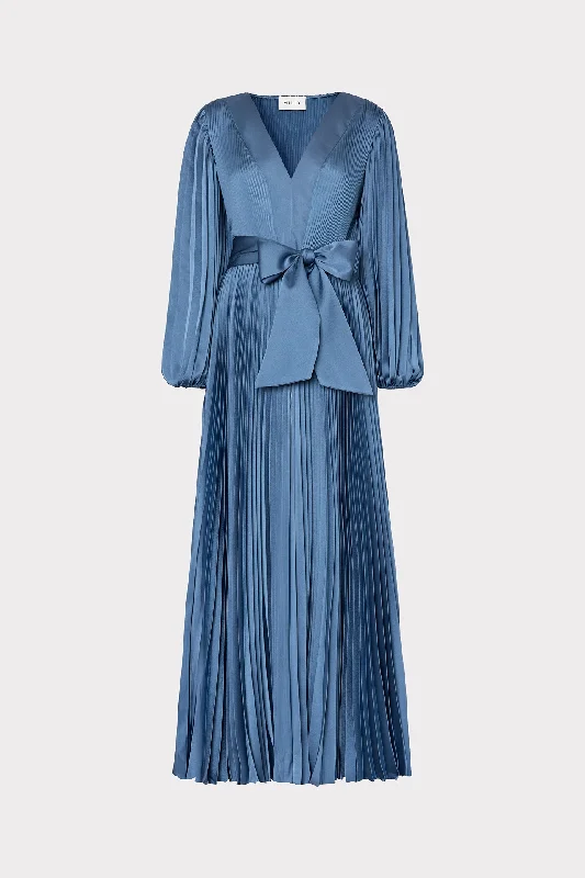 Nadie Pleated Satin Maxi Dress