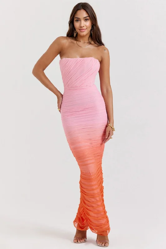 Ombre Gathered Maxi Dress