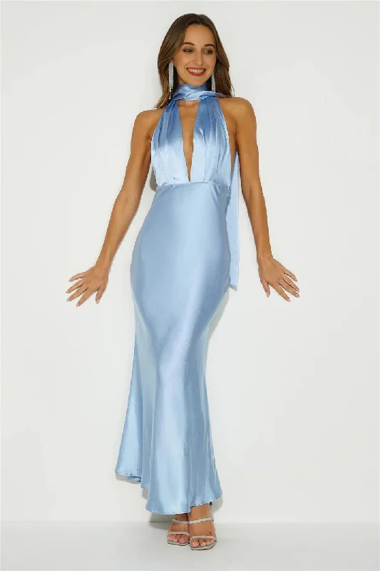 Slip On Class Satin Maxi Dress Blue