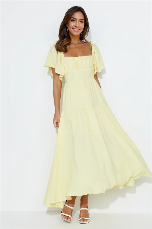 Summertime Heat Puff Sleeve Maxi Dress Yellow