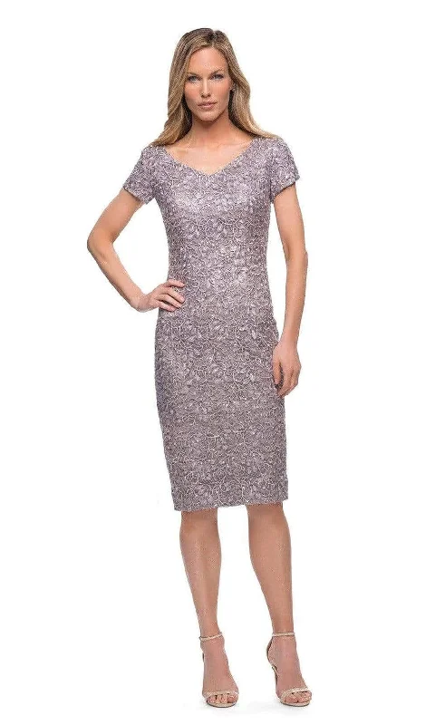 La Femme - 29809 Textured Fabric Midi Dress