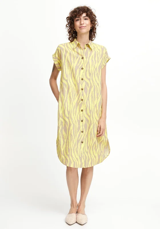 B.Young Alakka Zebra Print Midi Shirt Dress, Sunny Lime