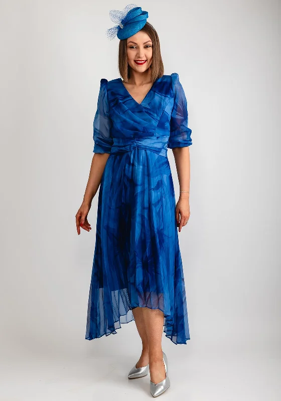 Cassandra Chiffon Pleated Midi Dress, Blue