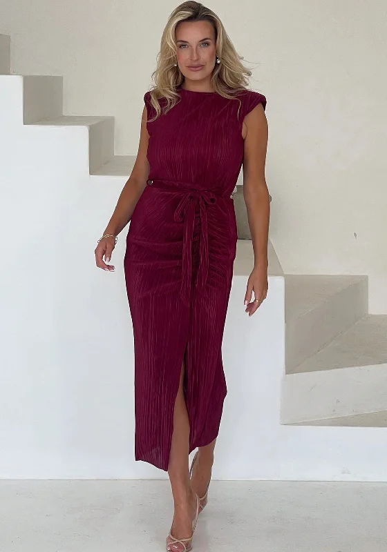 Girl in Mind Elena Plisse Midi Dress, Wine