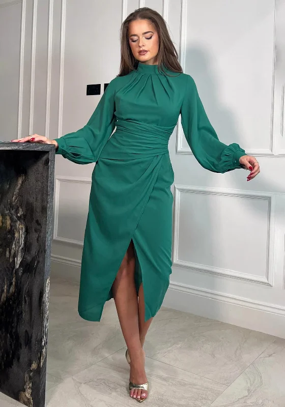 Girl In Mind Tessa Long Sleeve Wrap Midi Dress, Green