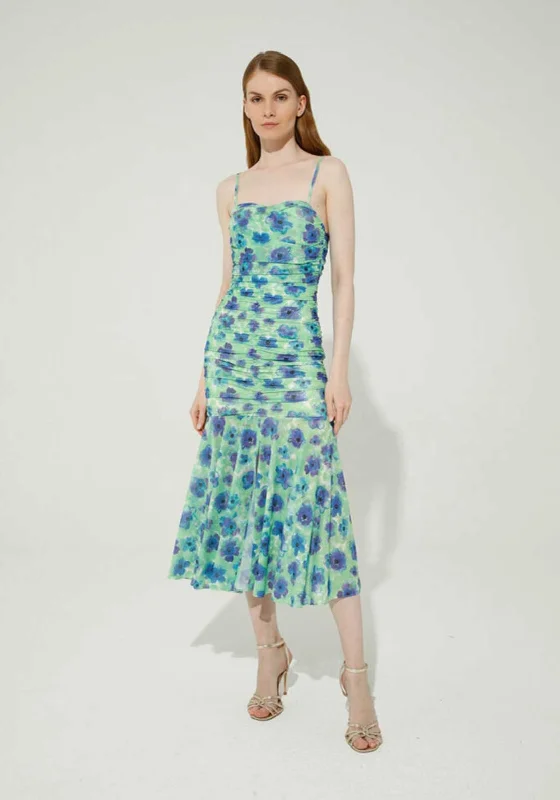 Goa Goa Frida Ruched Tulle Midi Dress, Green