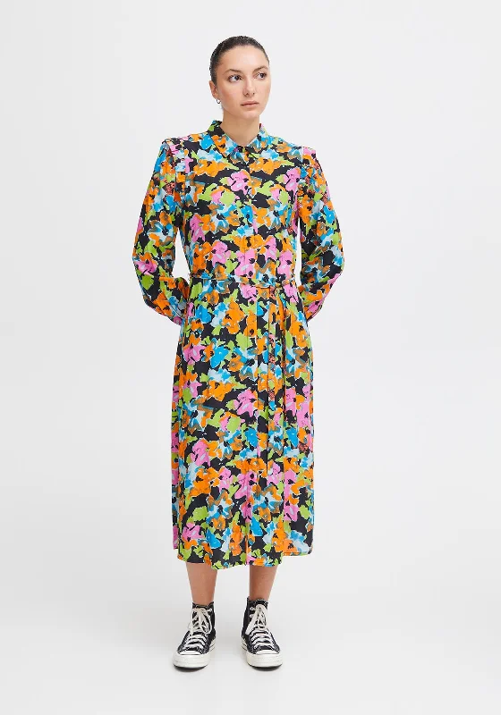 Ichi Ganava Vibrant Floral Midi Shirt Dress, Multi